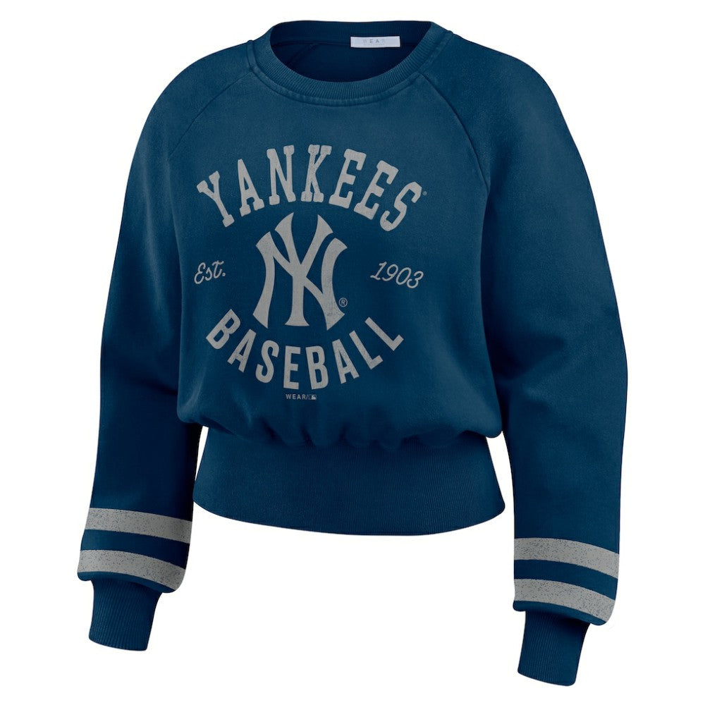 New York Yankees WEAR by Erin Andrews Women's Vintage Washed Cropped Pullover Sweatshirt - Navy - MLB Discount