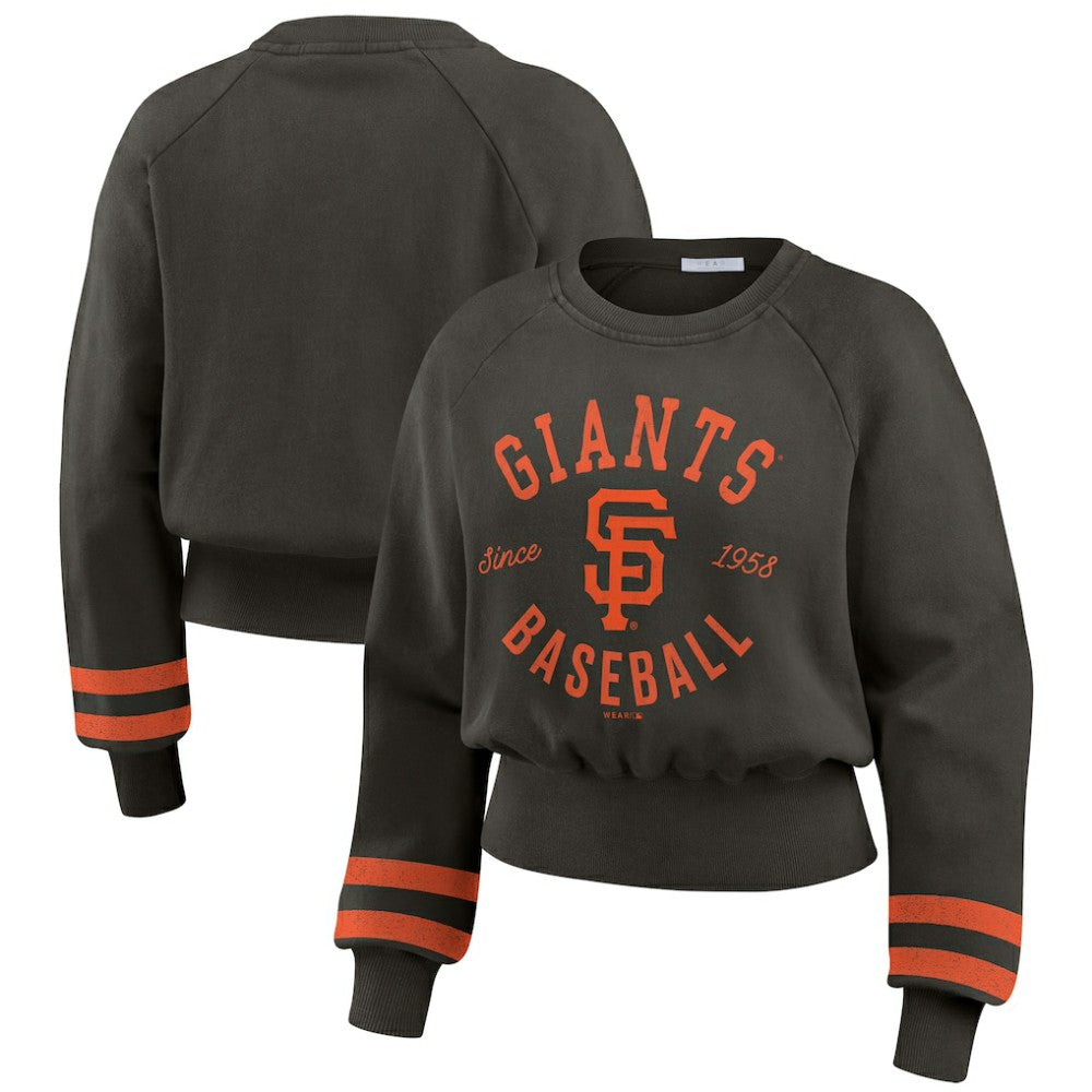San Francisco Giants WEAR by Erin Andrews Women's Vintage Washed Cropped Pullover Sweatshirt - Black - MLB Discount