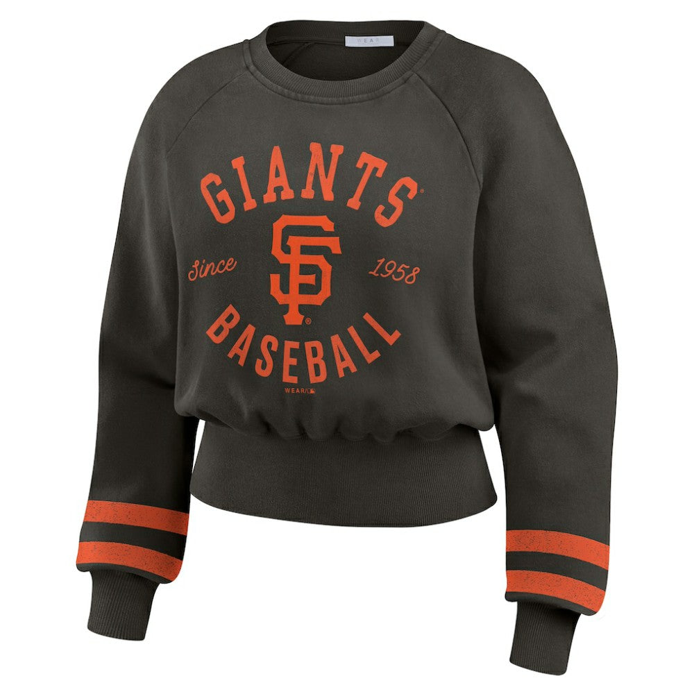 San Francisco Giants WEAR by Erin Andrews Women's Vintage Washed Cropped Pullover Sweatshirt - Black - MLB Discount