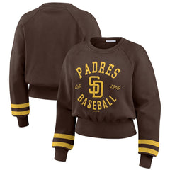 San Diego Padres WEAR by Erin Andrews Women's Vintage Washed Cropped Pullover Sweatshirt - Brown - MLB Sale