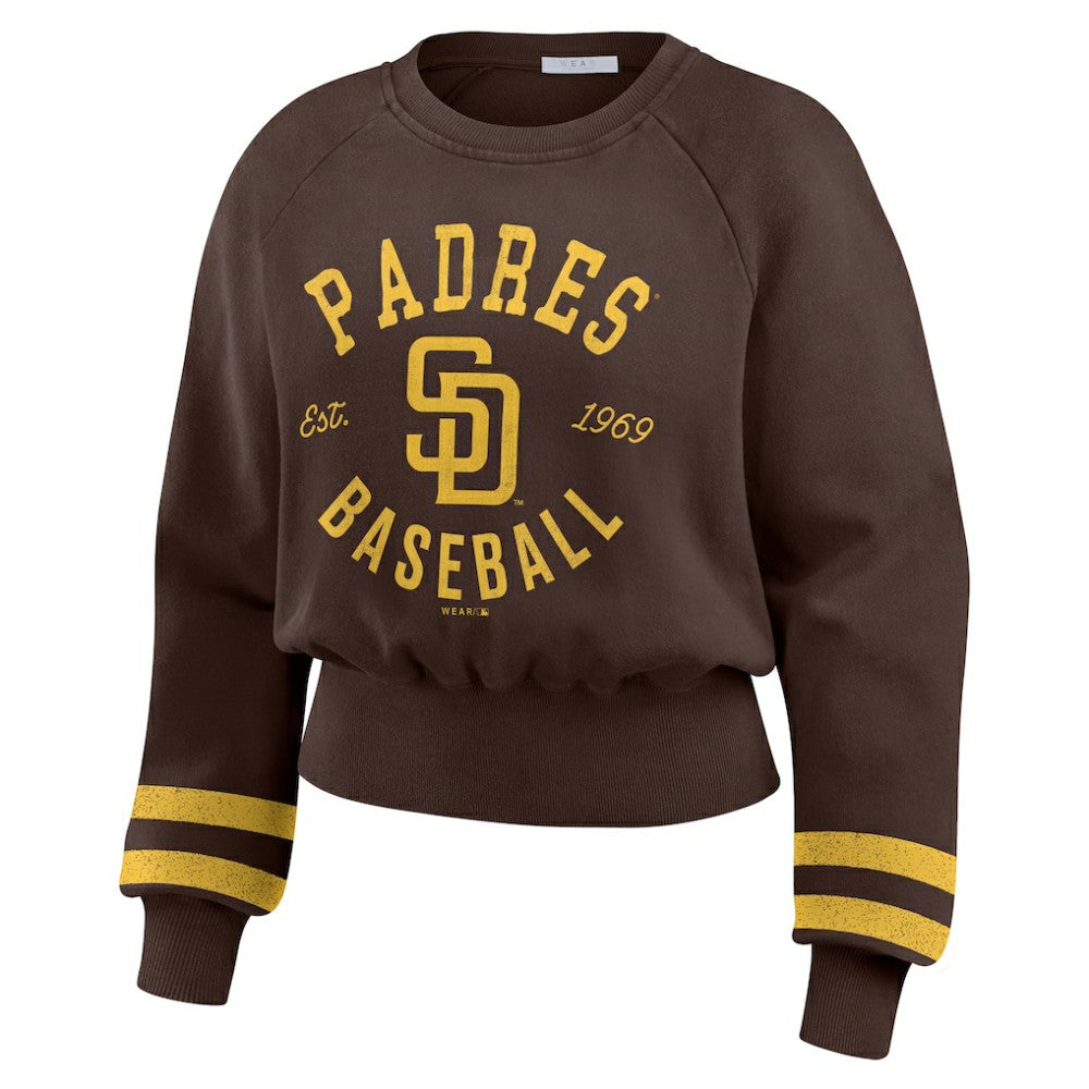 San Diego Padres WEAR by Erin Andrews Women's Vintage Washed Cropped Pullover Sweatshirt - Brown - MLB Sale