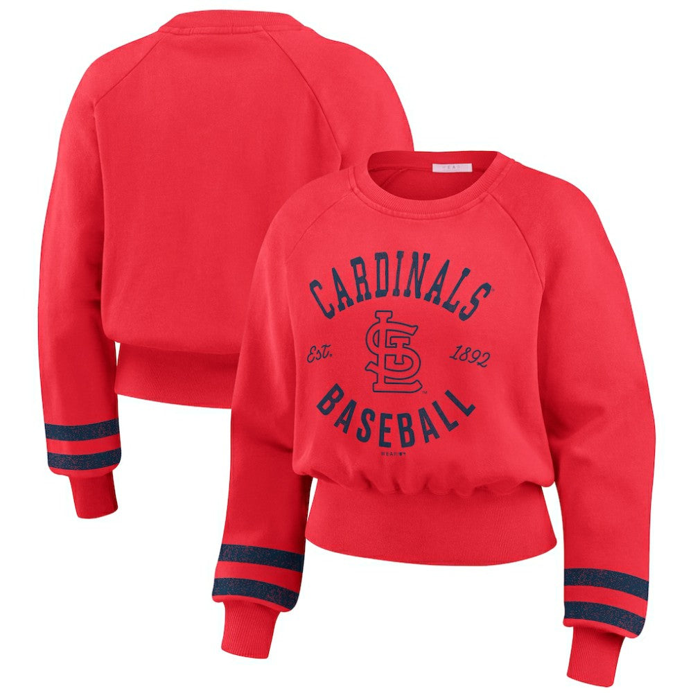 St. Louis Cardinals WEAR by Erin Andrews Women's Vintage Washed Cropped Pullover Sweatshirt - Red - MLB on Sale