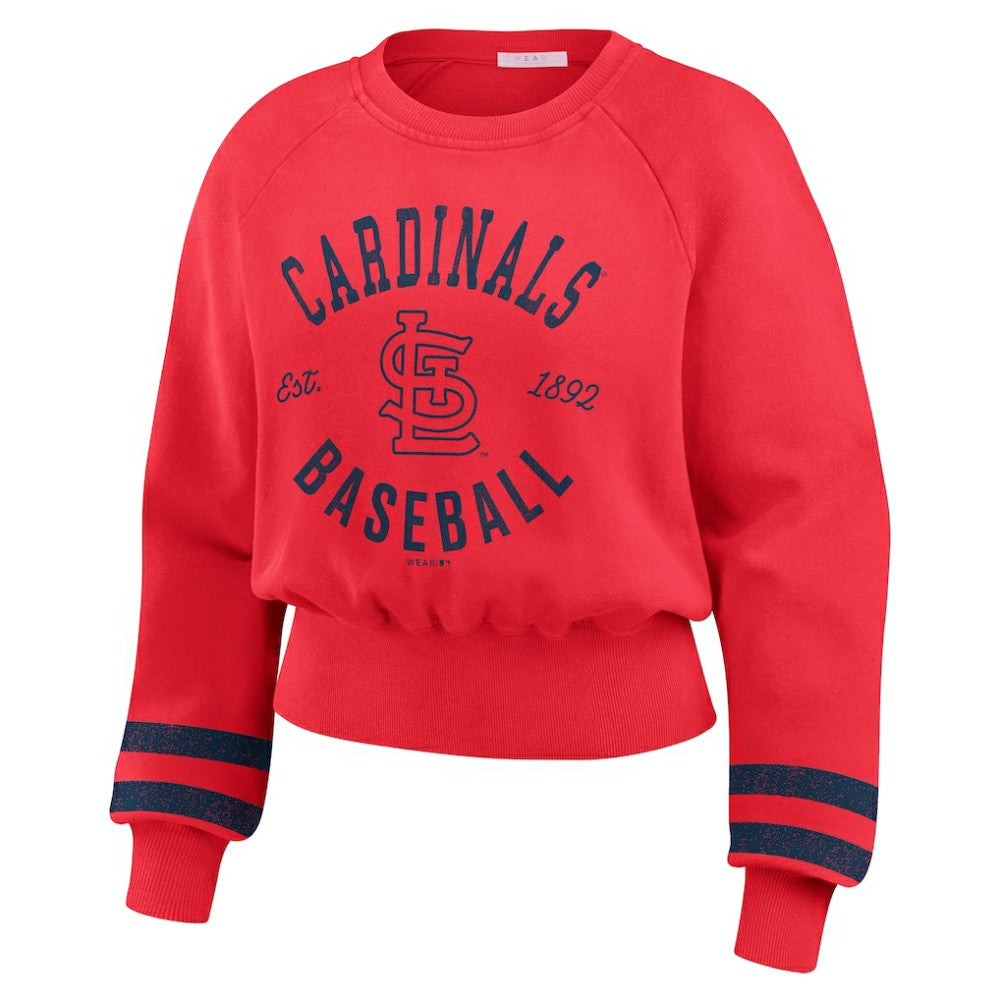 St. Louis Cardinals WEAR by Erin Andrews Women's Vintage Washed Cropped Pullover Sweatshirt - Red - MLB on Sale