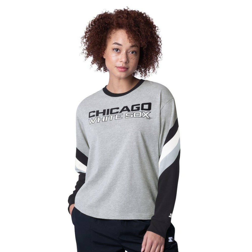 Chicago White Sox Starter Women's Triple A Fashion Color Block Long Sleeve Top - Heather Gray - MLB Online
