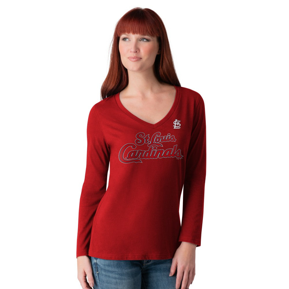 St. Louis Cardinals G-III 4Her by Carl Banks Women's Post Season Long Sleeve V-Neck T-Shirt - Red - MLB on Sale