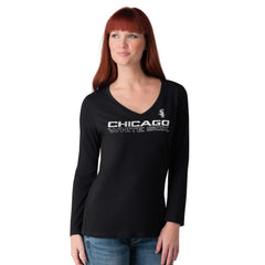 Chicago White Sox G-III 4Her by Carl Banks Women's Post Season Long Sleeve V-Neck T-Shirt - Black - MLB Discount