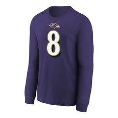 Nike Lamar Jackson Baltimore Ravens Youth Player Name & Number Long Sleeve T-Shirt Purple