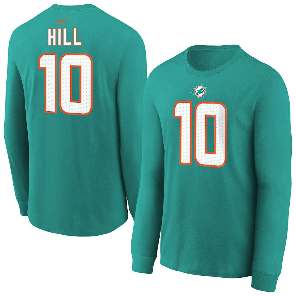 Nike Tyreek Hill Miami Dolphins Youth Player Name & Number Long Sleeve T-Shirt Aqua