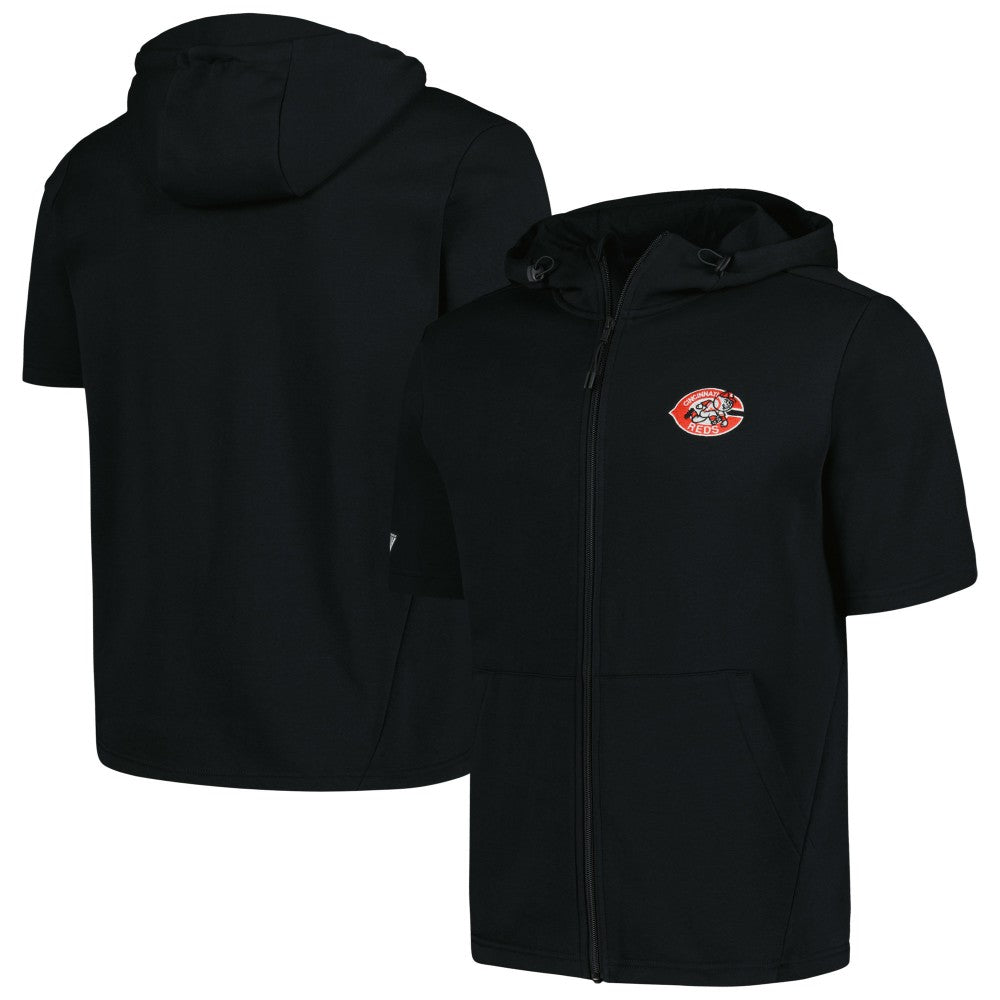 Cincinnati Reds Levelwear Recruit Short Sleeve Full-Zip Hoodie - Black - MLB Sale