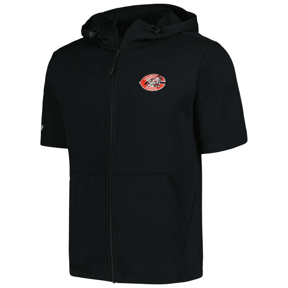 Cincinnati Reds Levelwear Recruit Short Sleeve Full-Zip Hoodie - Black - MLB Sale