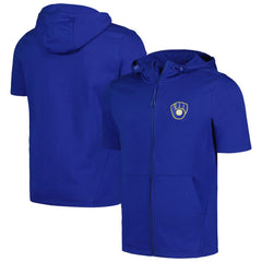 Milwaukee Brewers Levelwear Recruit Short Sleeve Full-Zip Hoodie - Royal - MLB Lifestyle