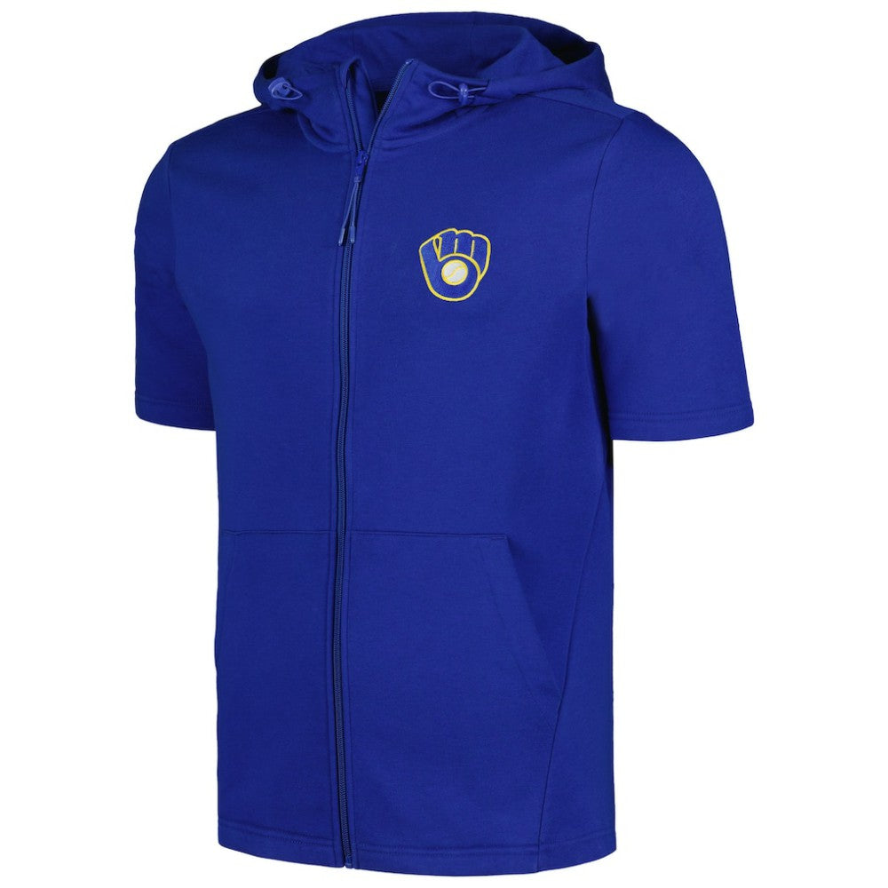 Milwaukee Brewers Levelwear Recruit Short Sleeve Full-Zip Hoodie - Royal - MLB Lifestyle