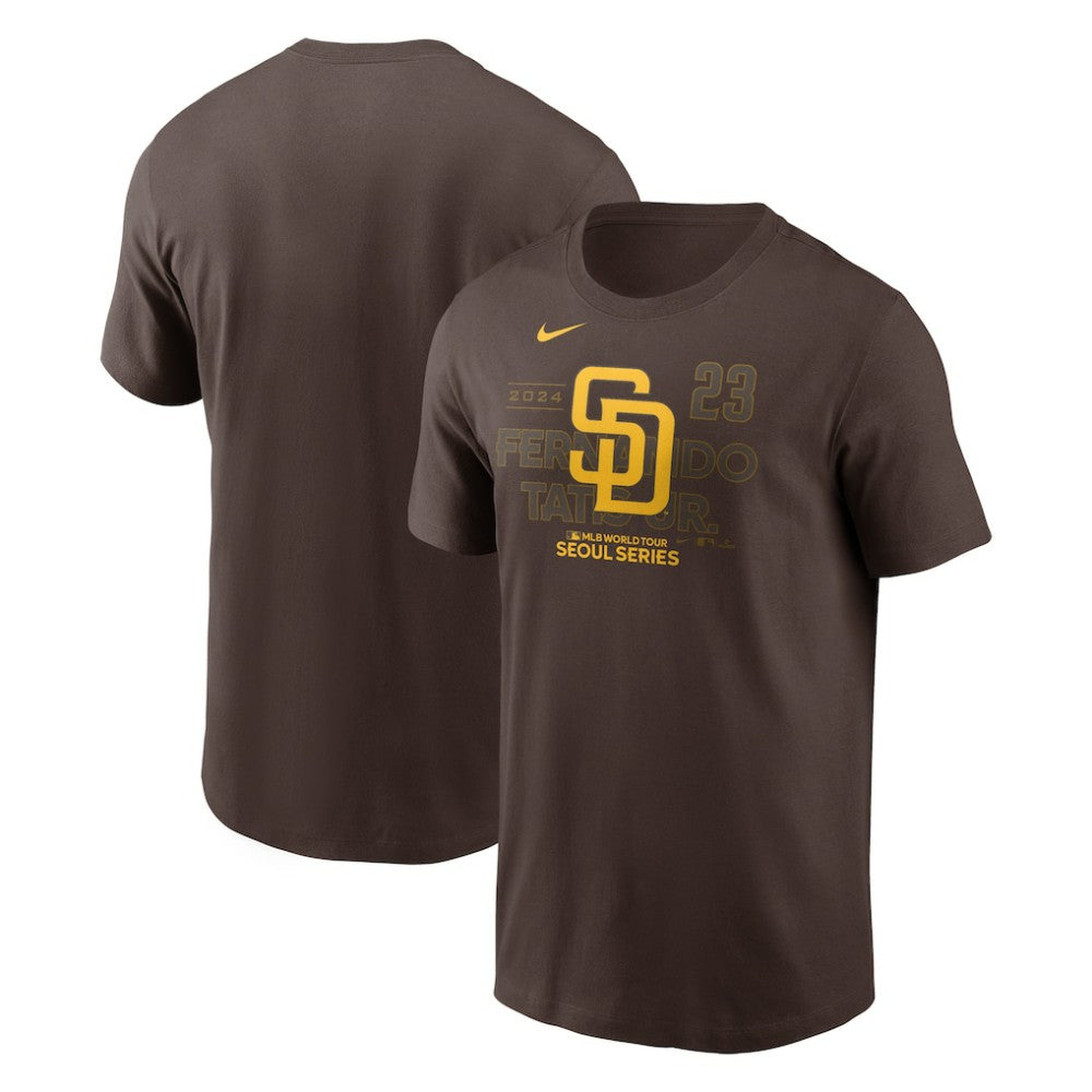 Fernando Tatis Jr. San Diego Padres Nike 2024 MLB World Tour Seoul Series Player Name & Number Event Stack T-Shirt - Brown - Nike on Sale