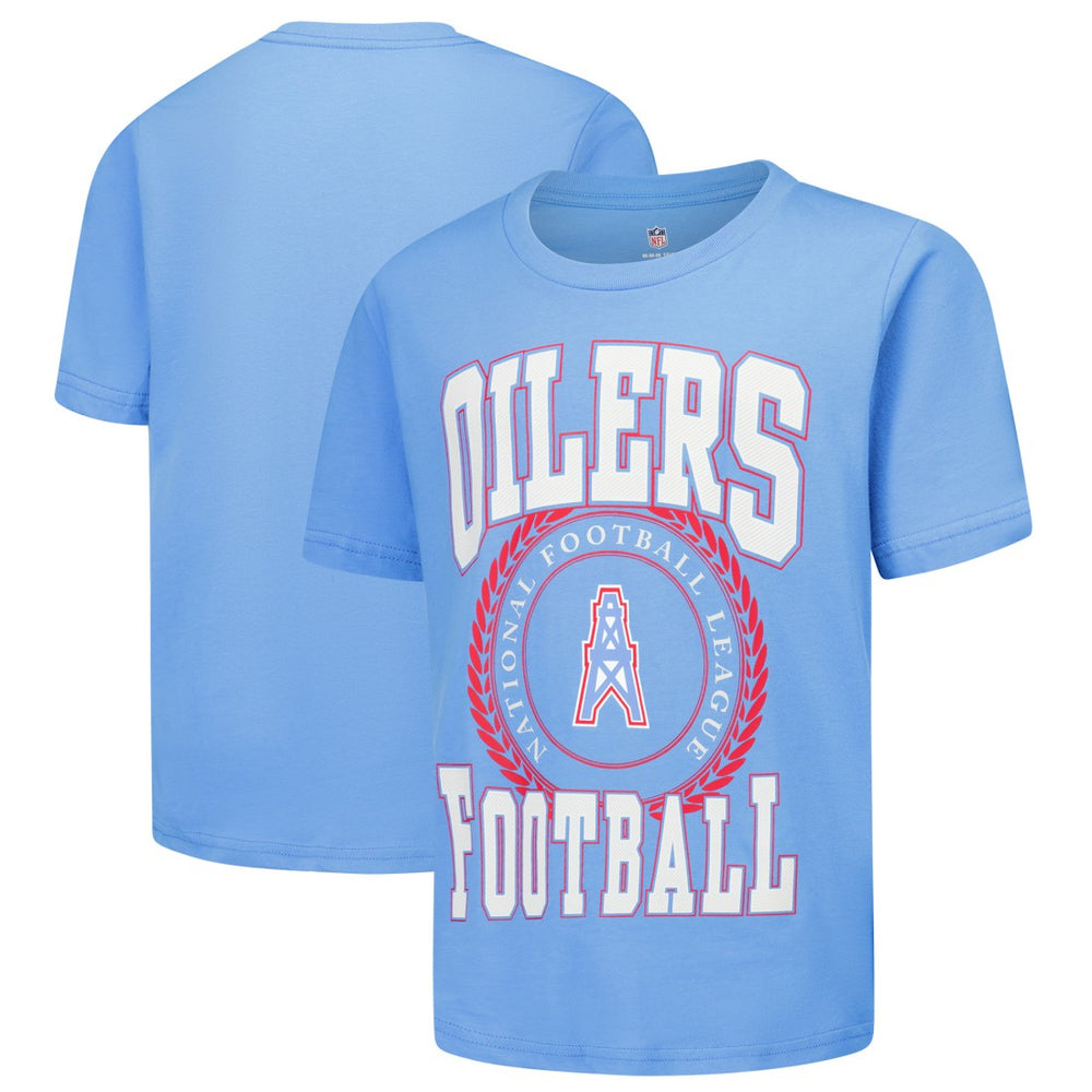 Tennessee Titans Youth Oilers Throwback Stitched Up Retro Logo T-Shirt Light Blue