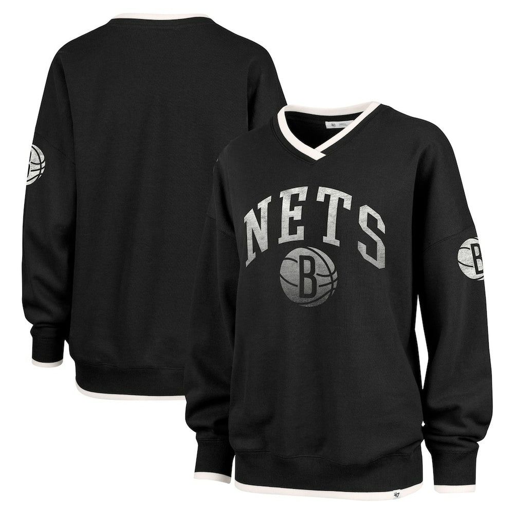Brooklyn Nets '47 Women's Rise Wax Pack Daze '80s Oversize Pullover Sweatshirt Black | 47 brand Near Me