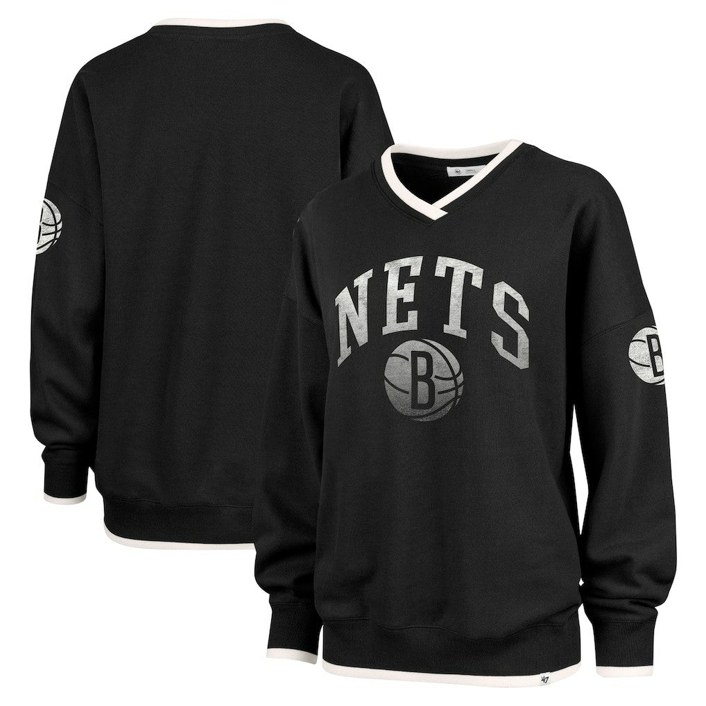 Brooklyn Nets '47 Women's Rise Wax Pack Daze '80s Oversize Pullover Sweatshirt Black | 47 brand Near Me