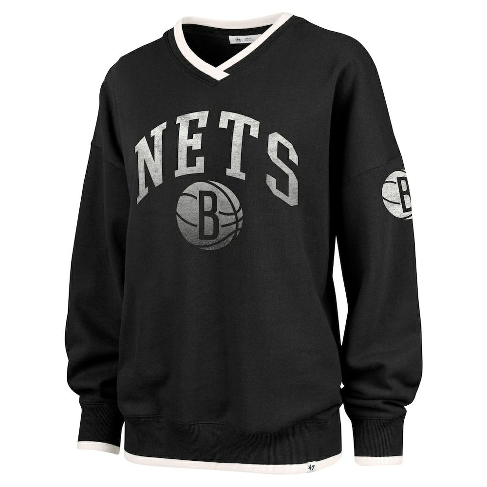 Brooklyn Nets '47 Women's Rise Wax Pack Daze '80s Oversize Pullover Sweatshirt Black | 47 brand Near Me