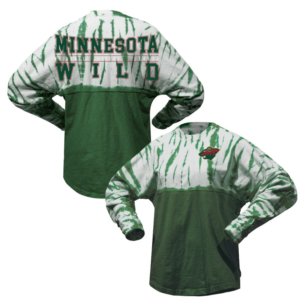 Minnesota Wild Spirit Jersey Unisex Crystal Half Dye Long Sleeve T-Shirt - Green - NHL 201405556