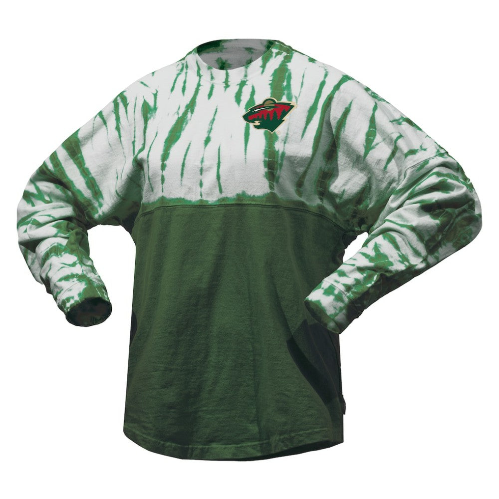 Minnesota Wild Spirit Jersey Unisex Crystal Half Dye Long Sleeve T-Shirt - Green - NHL 201405556