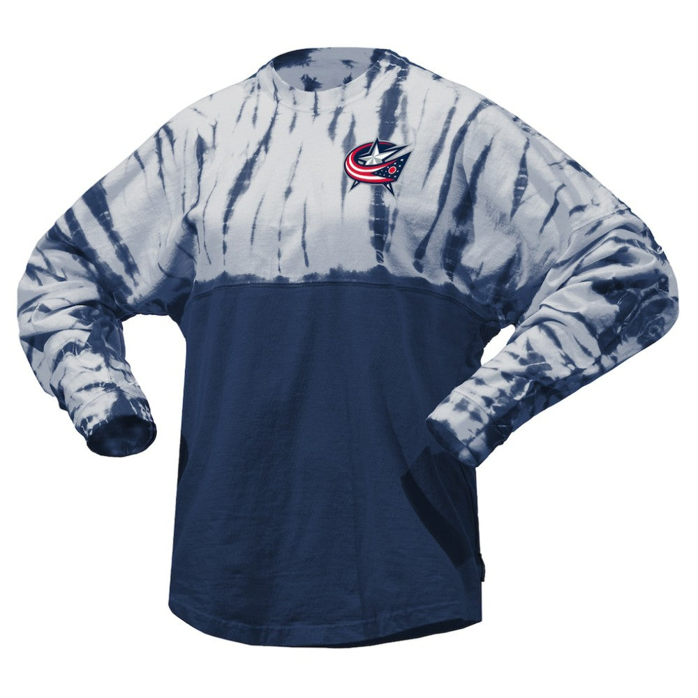 Columbus Blue Jackets Spirit Jersey Unisex Crystal Half Dye Long Sleeve T-Shirt - Navy - NHL 201405558