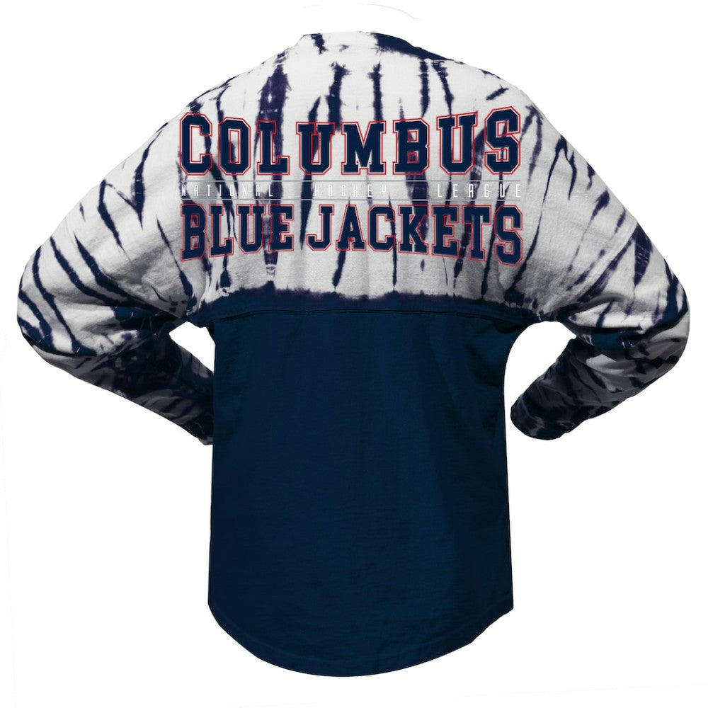 Columbus Blue Jackets Spirit Jersey Unisex Crystal Half Dye Long Sleeve T-Shirt - Navy - NHL 201405558
