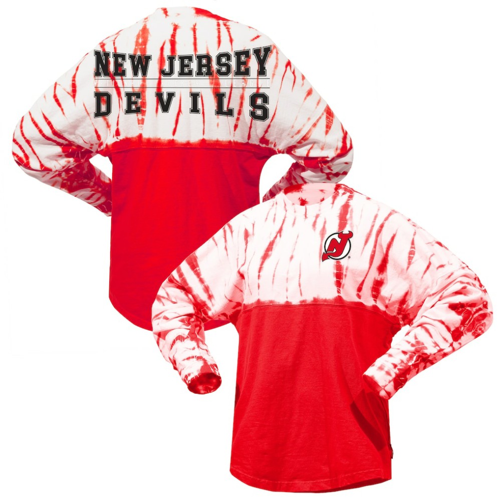 New Jersey Devils Spirit Jersey Unisex Crystal Half Dye Long Sleeve T-Shirt - Red - NHL 201405559