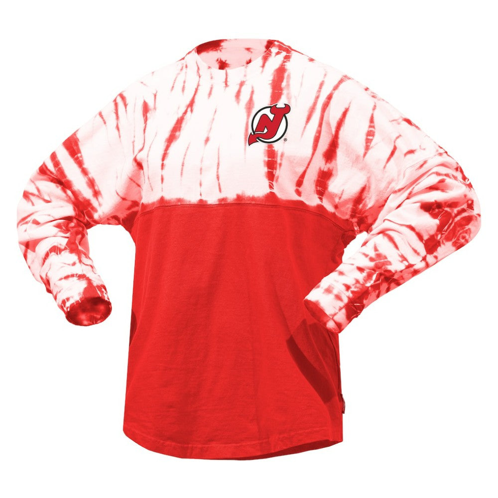 New Jersey Devils Spirit Jersey Unisex Crystal Half Dye Long Sleeve T-Shirt - Red - NHL 201405559