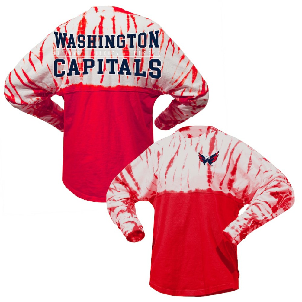 Washington Capitals Spirit Jersey Unisex Crystal Half Dye Long Sleeve T-Shirt - Red - NHL 201405561