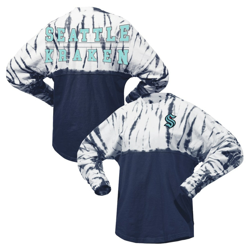 Seattle Kraken Spirit Jersey Unisex Crystal Half Dye Long Sleeve T-Shirt - Deep Sea Blue - NHL 201405564