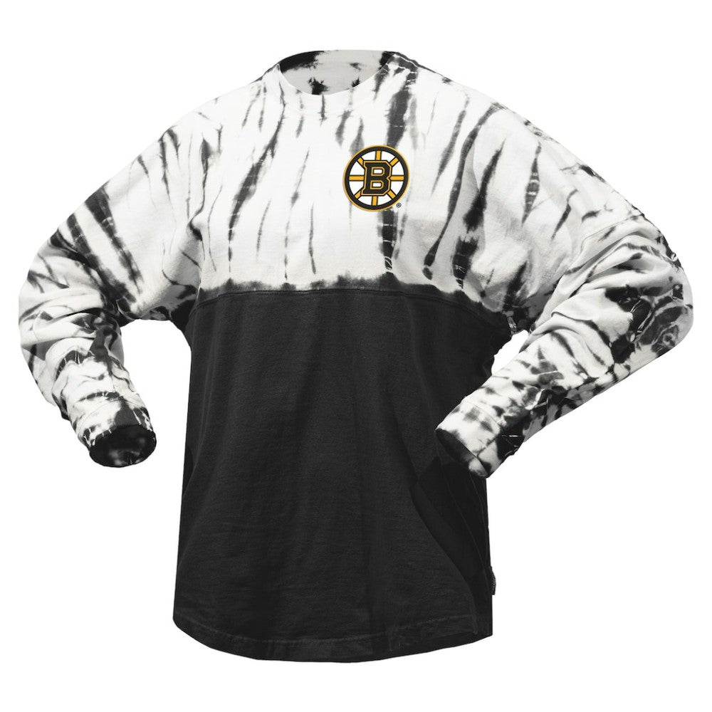 Boston Bruins Spirit Jersey Unisex Crystal Half Dye Long Sleeve T-Shirt - Black - NHL 201405565