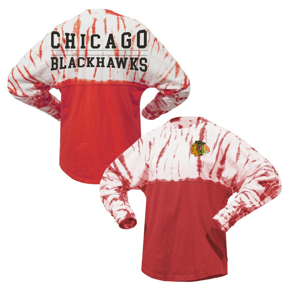 Chicago Blackhawks Spirit Jersey Unisex Crystal Half Dye Long Sleeve T-Shirt - Red - NHL 201405572