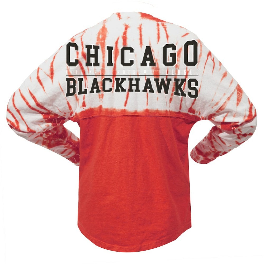 Chicago Blackhawks Spirit Jersey Unisex Crystal Half Dye Long Sleeve T-Shirt - Red - NHL 201405572