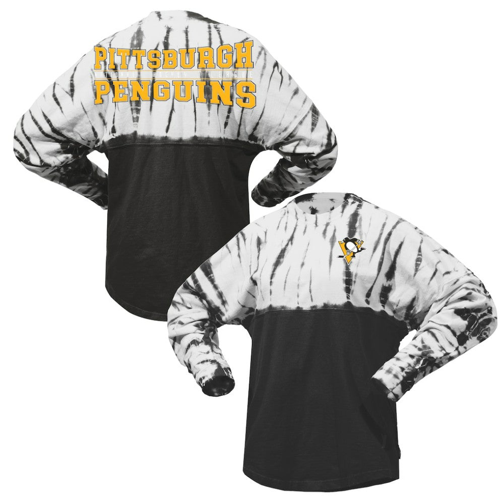 Pittsburgh Penguins Spirit Jersey Unisex Crystal Half Dye Long Sleeve T-Shirt - Black - NHL 201405574