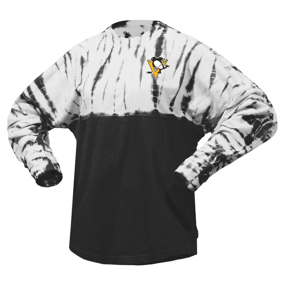 Pittsburgh Penguins Spirit Jersey Unisex Crystal Half Dye Long Sleeve T-Shirt - Black - NHL 201405574