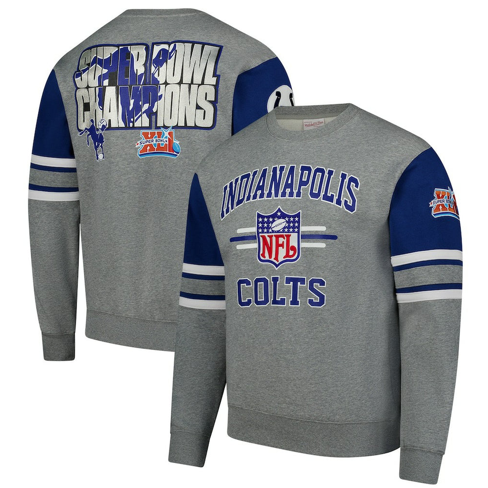 Mitchell & Ness Indianapolis Colts All Over 4.0 Vintage Logo Pullover Sweatshirt Heather Gray