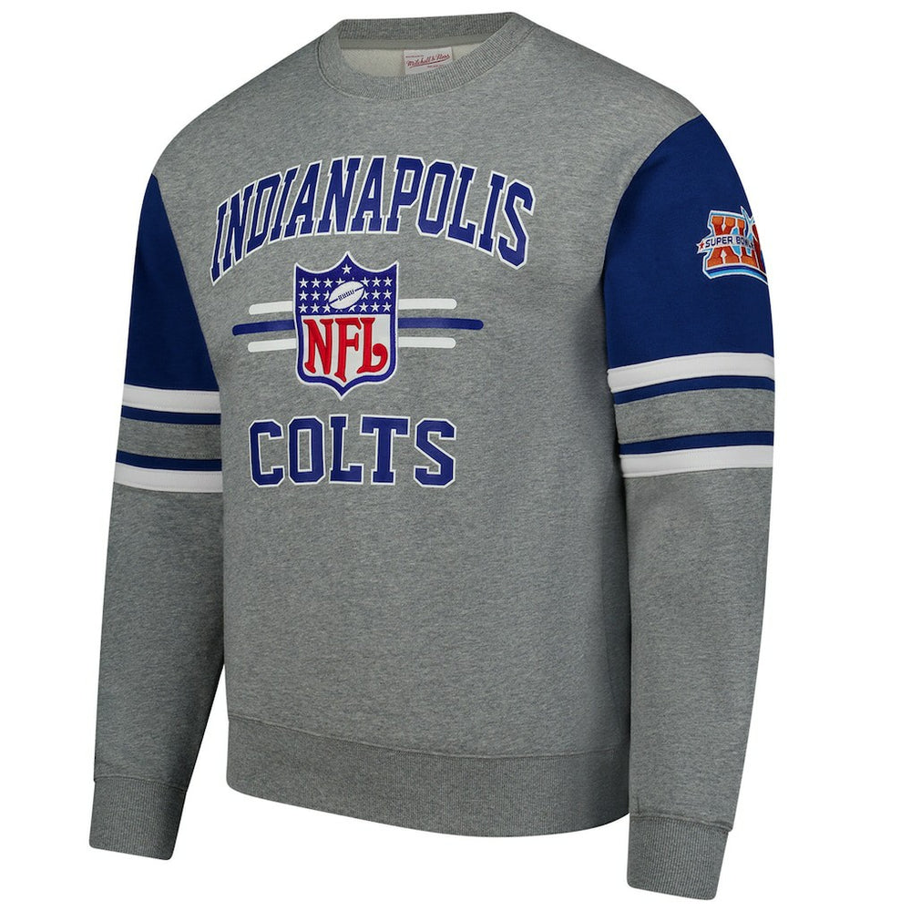 Mitchell & Ness Indianapolis Colts All Over 4.0 Vintage Logo Pullover Sweatshirt Heather Gray