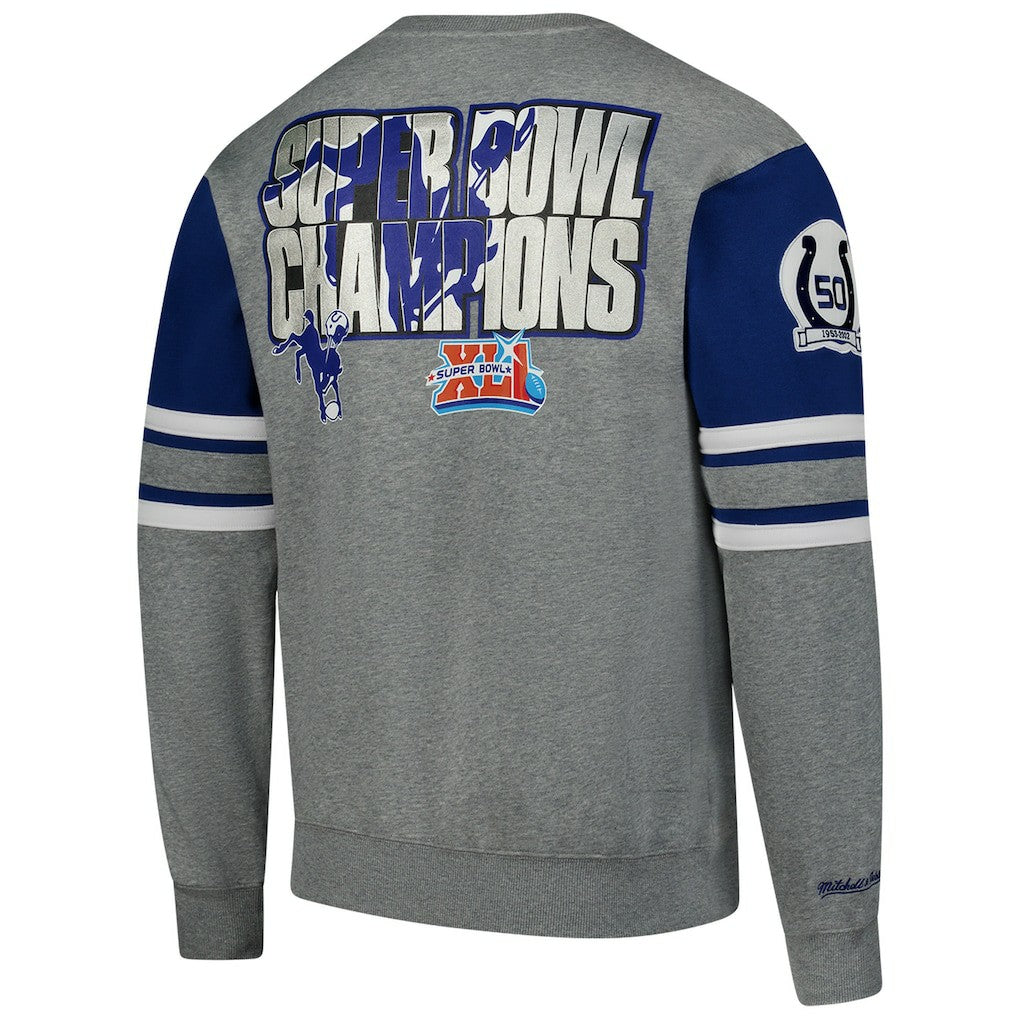 Mitchell & Ness Indianapolis Colts All Over 4.0 Vintage Logo Pullover Sweatshirt Heather Gray