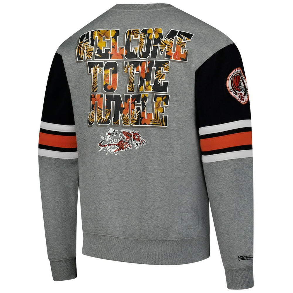 Mitchell & Ness Cincinnati Bengals All Over 4.0 Vintage Logo Pullover Sweatshirt Heather Gray