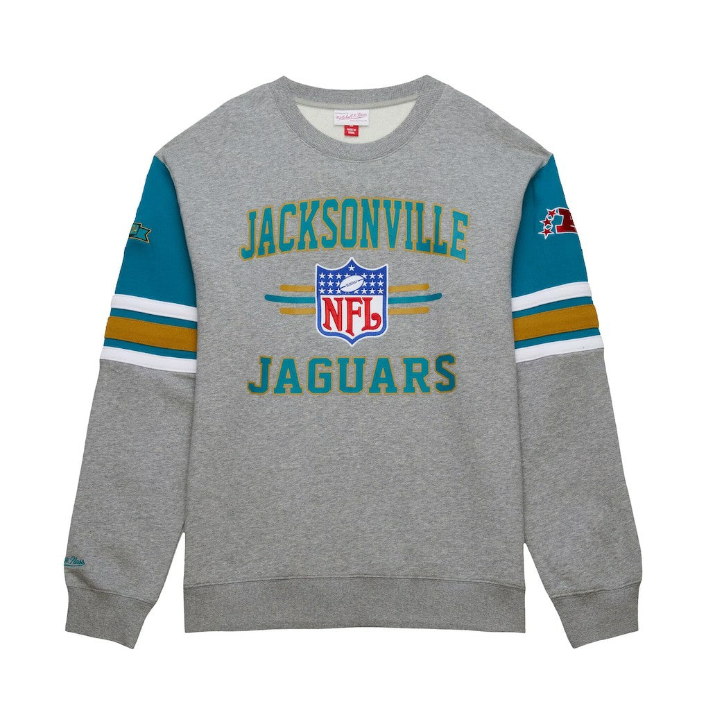 Mitchell & Ness Jacksonville Jaguars All Over 4.0 Vintage Logo Pullover Sweatshirt Heather Gray