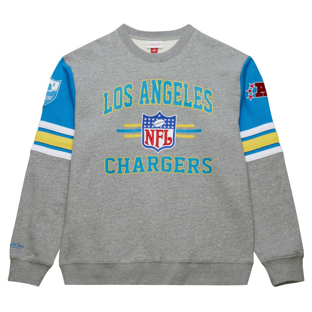 Mitchell & Ness Los Angeles Chargers All Over 4.0 Vintage Logo Pullover Sweatshirt Heather Gray