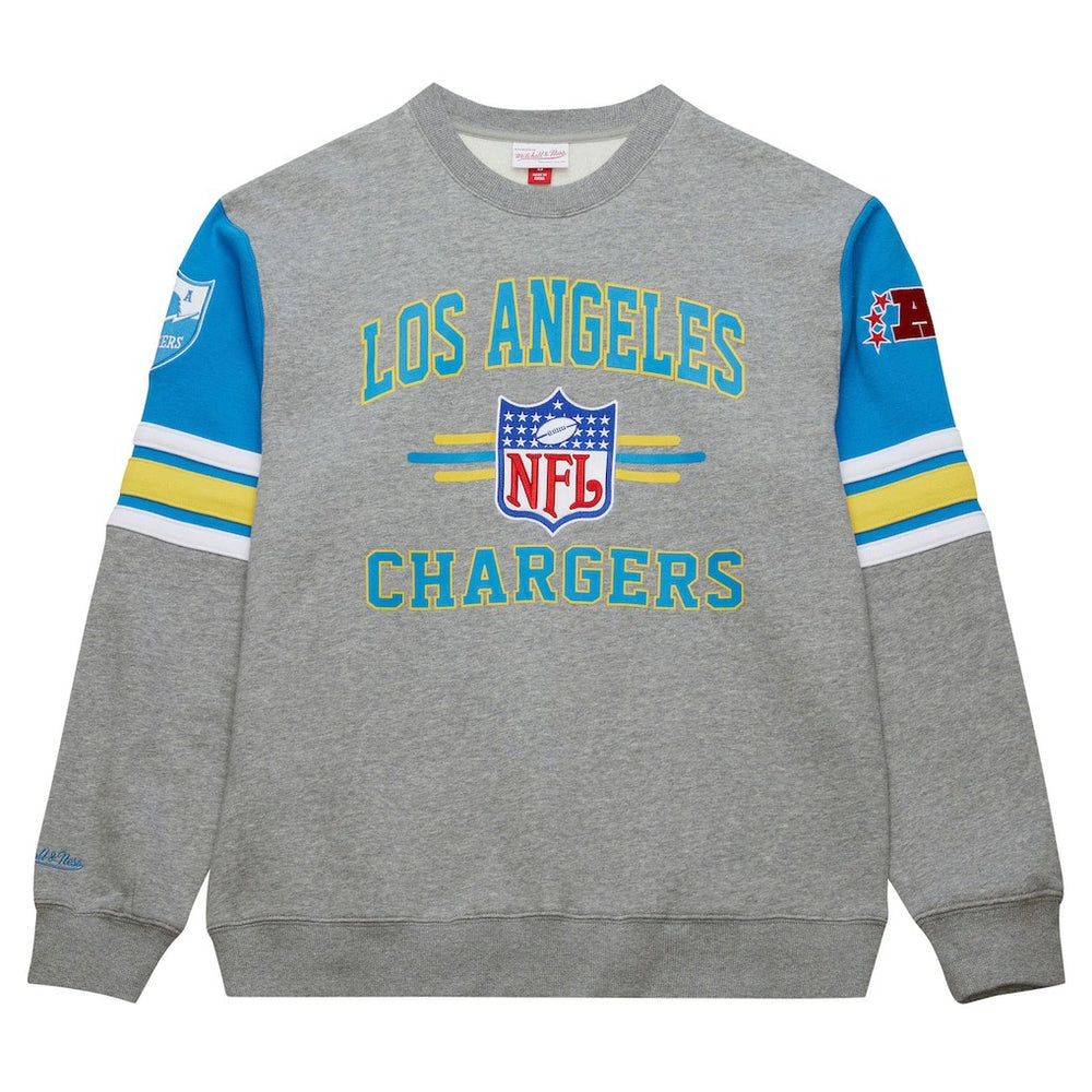 Mitchell & Ness Los Angeles Chargers All Over 4.0 Vintage Logo Pullover Sweatshirt Heather Gray