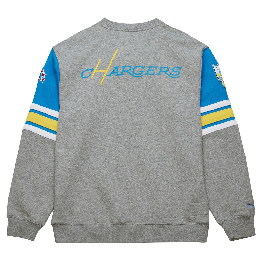 Mitchell & Ness Los Angeles Chargers All Over 4.0 Vintage Logo Pullover Sweatshirt Heather Gray