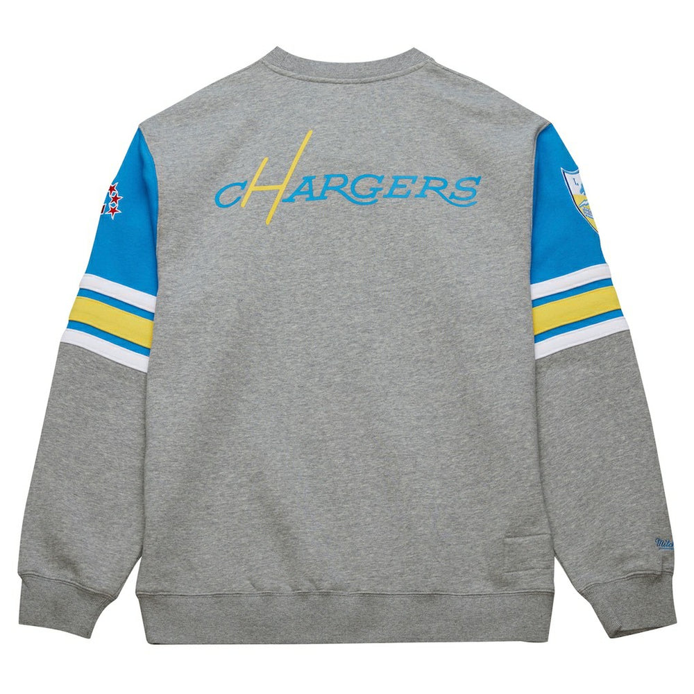 Mitchell & Ness Los Angeles Chargers All Over 4.0 Vintage Logo Pullover Sweatshirt Heather Gray