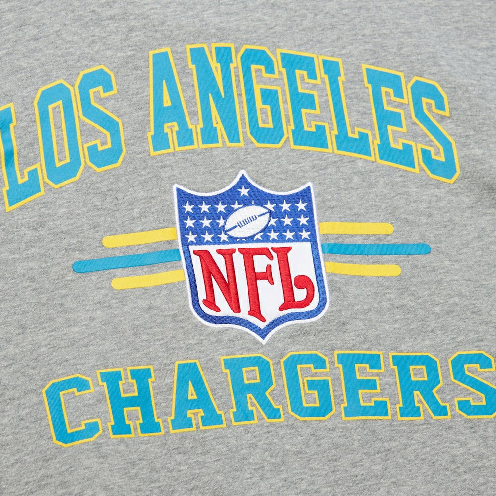 Mitchell & Ness Los Angeles Chargers All Over 4.0 Vintage Logo Pullover Sweatshirt Heather Gray