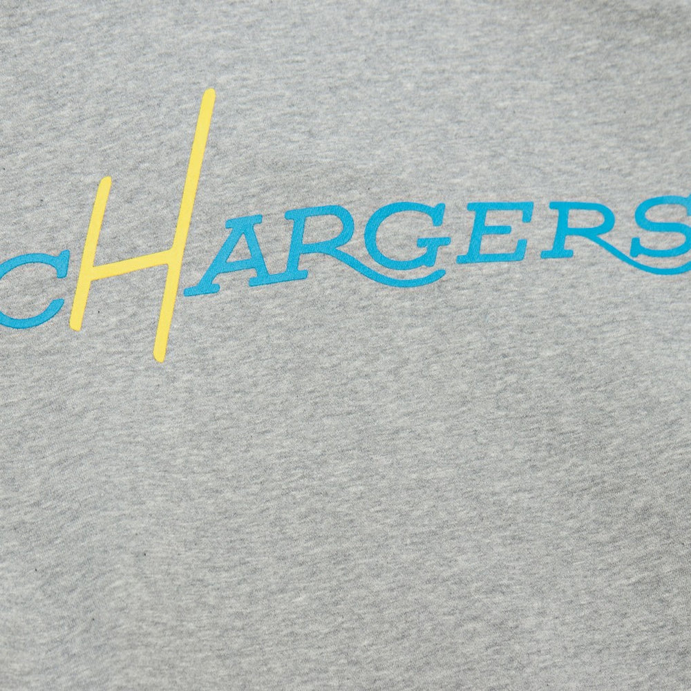 Mitchell & Ness Los Angeles Chargers All Over 4.0 Vintage Logo Pullover Sweatshirt Heather Gray