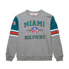 Mitchell & Ness Miami Dolphins All Over 4.0 Vintage Logo Pullover Sweatshirt Heather Gray