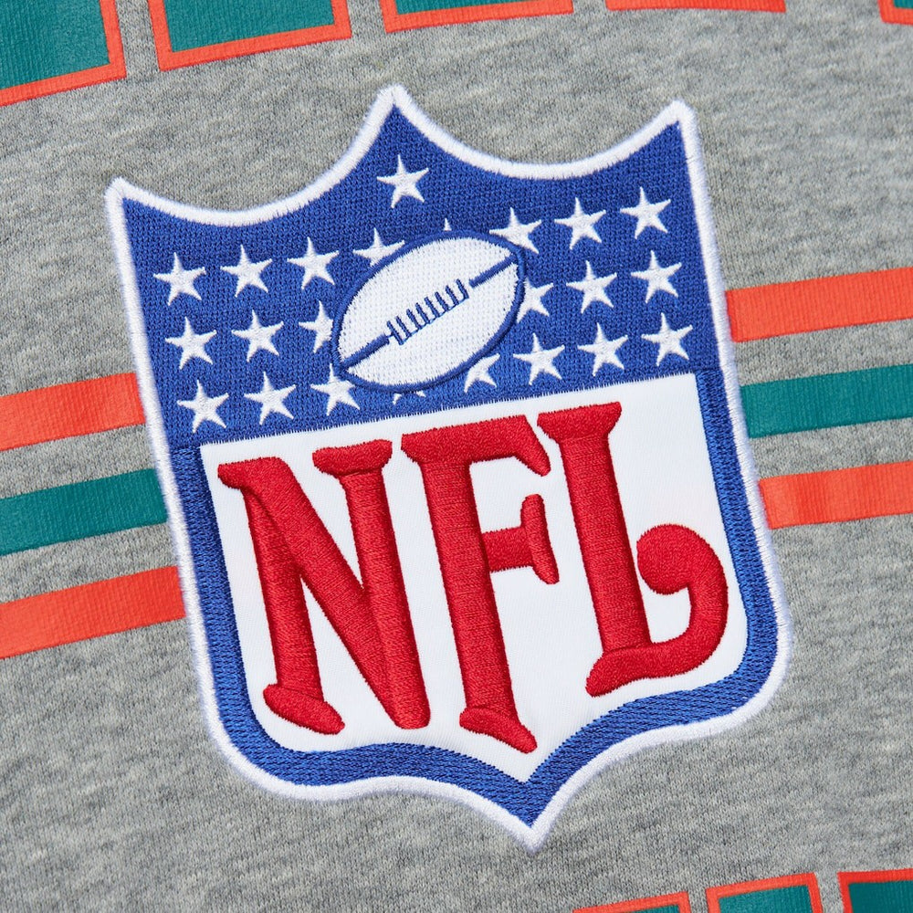 Mitchell & Ness Miami Dolphins All Over 4.0 Vintage Logo Pullover Sweatshirt Heather Gray