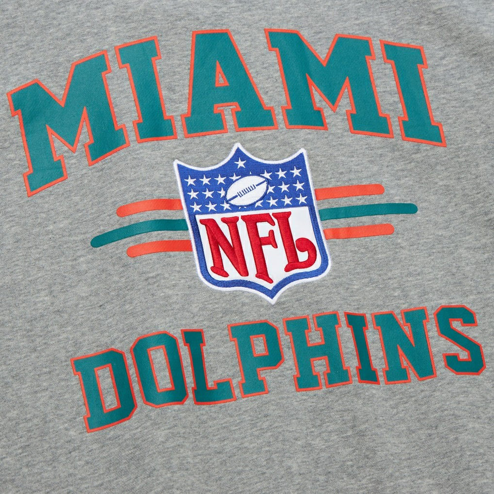 Mitchell & Ness Miami Dolphins All Over 4.0 Vintage Logo Pullover Sweatshirt Heather Gray