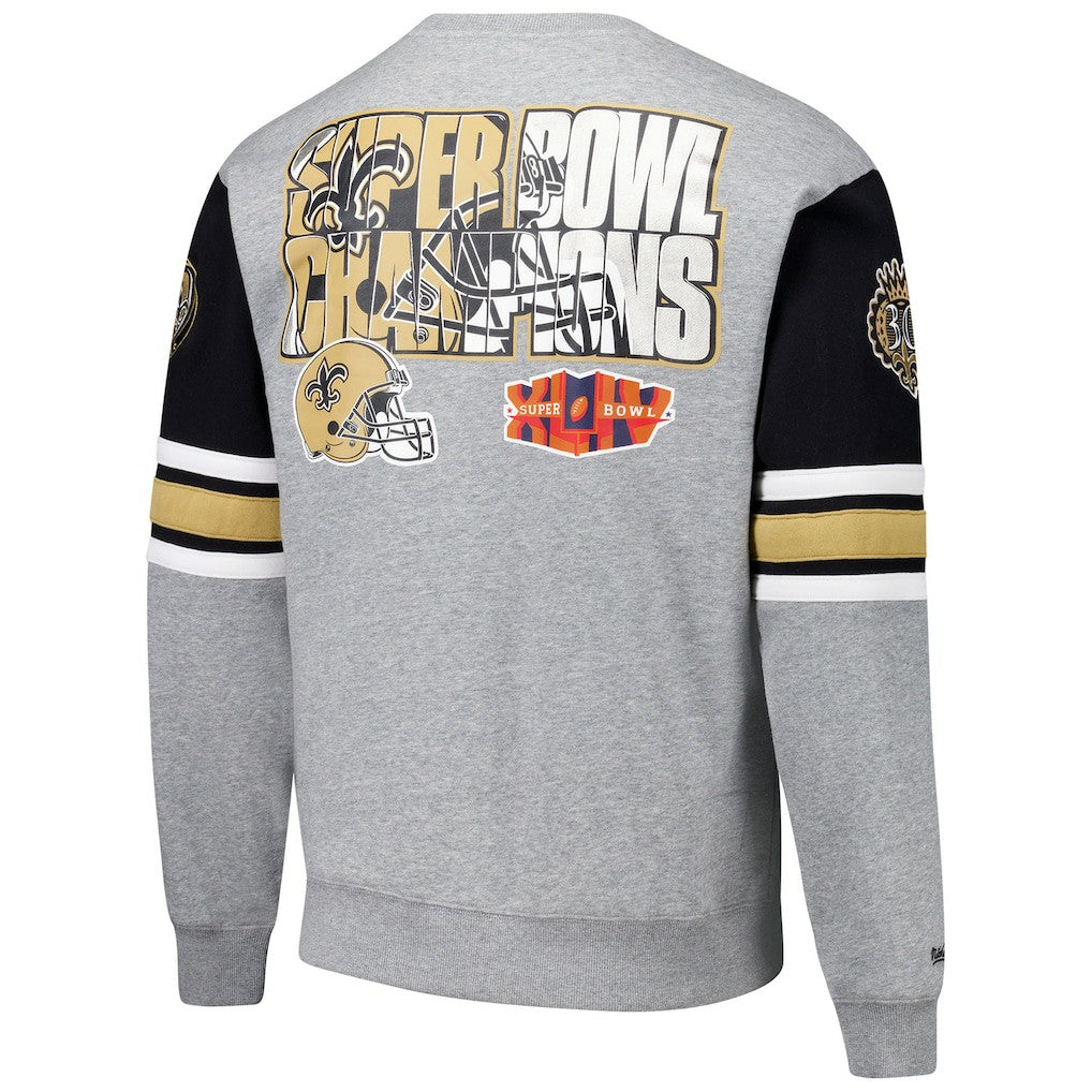Mitchell & Ness New Orleans Saints All Over 4.0 Vintage Logo Pullover Sweatshirt Heather Gray