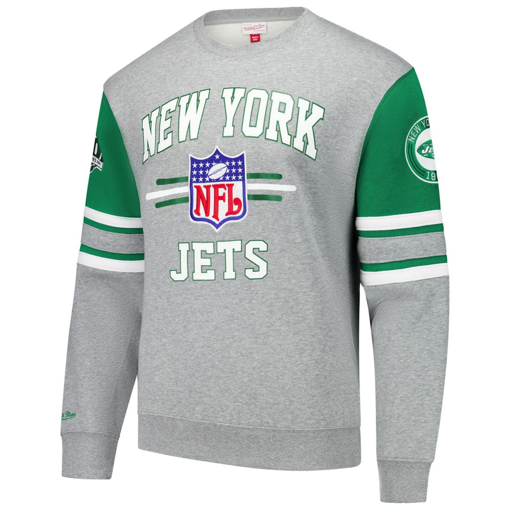 Mitchell & Ness New York Jets All Over 4.0 Vintage Logo Pullover Sweatshirt Heather Gray